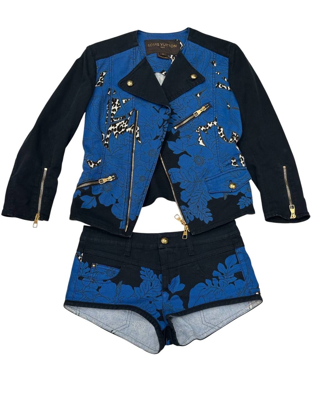 Louis Vuitton Blue Floral Leopard Denim Set Sz 34
